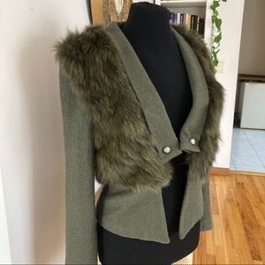 Genuine fox fur and wool jacket coat